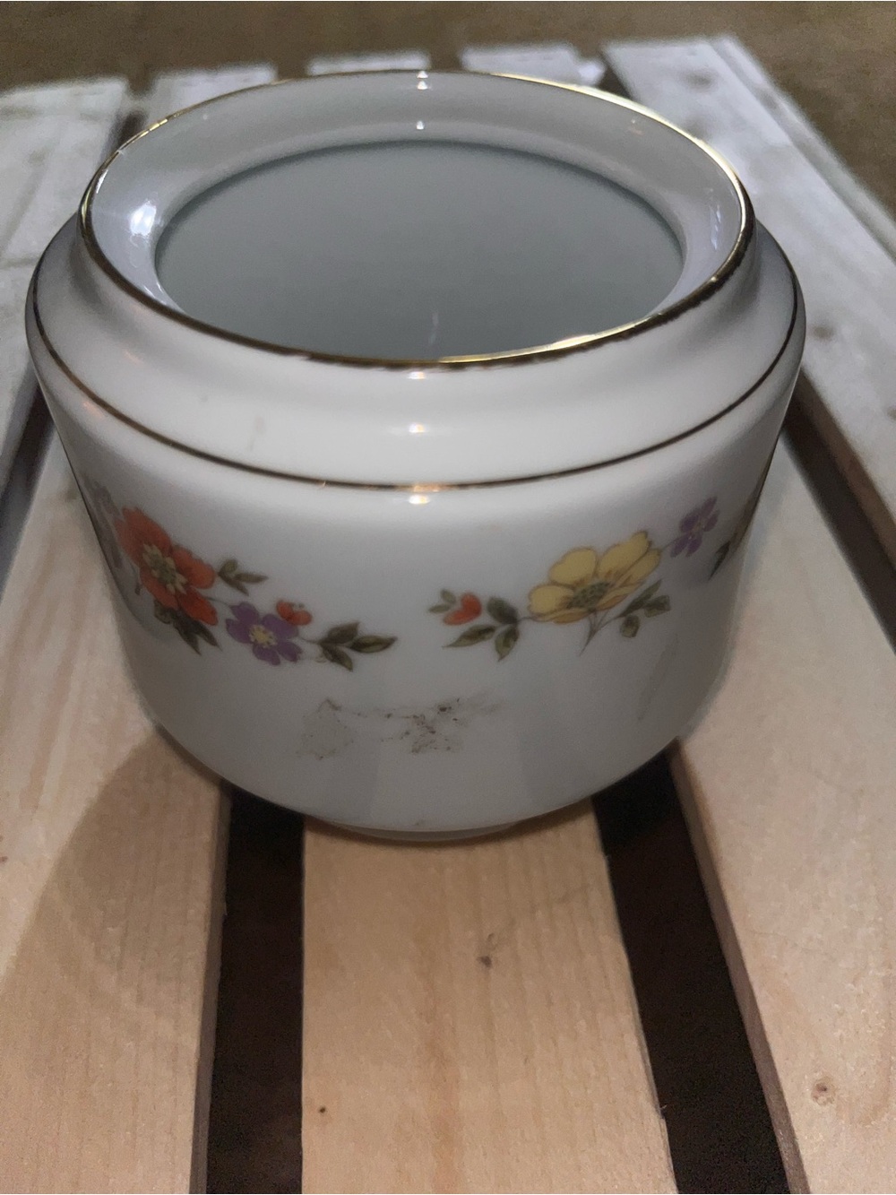 White Floral Porcelain Accent Jar with Gold Trim